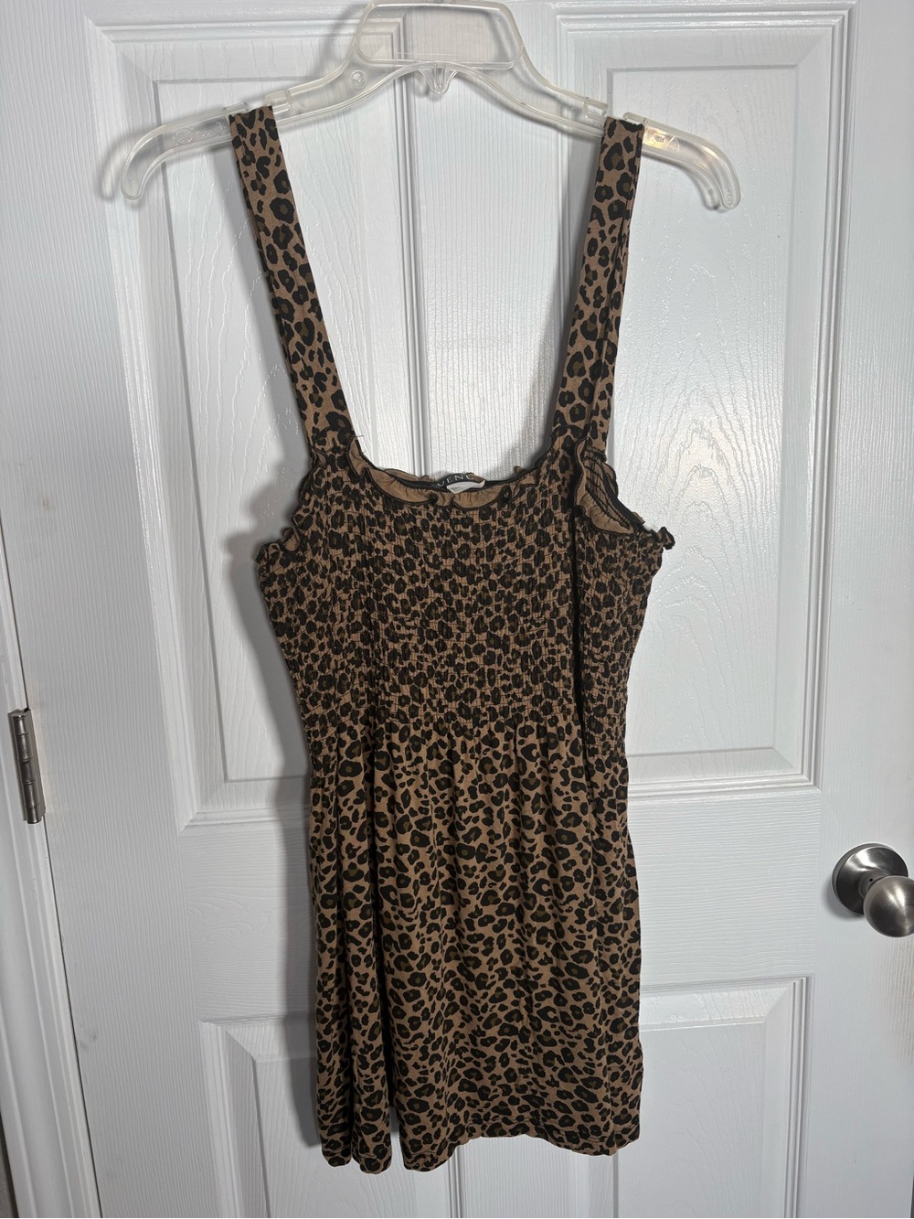VENUS Leopard Print Smocked Mini Dress - Brown/Black Size XL